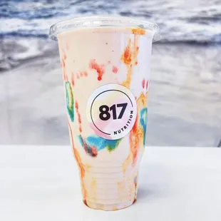 Try one of our GAINZ Smoothies. Post Workout / Meal Replacement with 48g of protein (370 Calories Max)

Pictured: Fruity Pebble