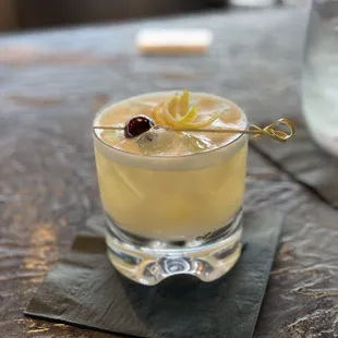 Liquid Gold -Bourbon, Mezcal, Agave, Lemon, Egg White  REFRESHING!!!