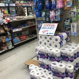 a display of toilet paper