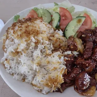 Shake and stir filet mignon and garlic sauce