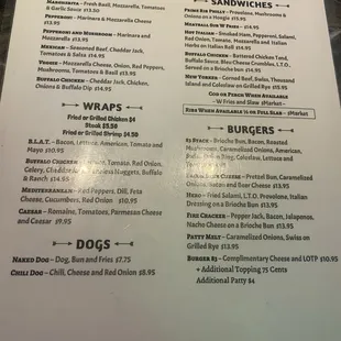 Menu as of March 2024