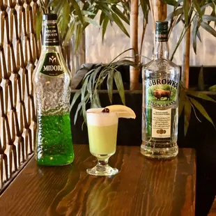 NYM(Not Your Mother&apos;s) Midori Sour with Zu Bison Grass Vodka and egg whites!!!