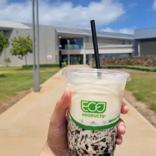 Holding an Iced Cloud Coffee Drink ($5.79) in front of the ACM (Creative Media) Building!