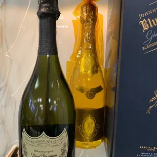 a bottle of blue label champagne