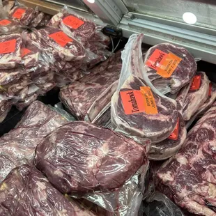 a display of raw meat for sale