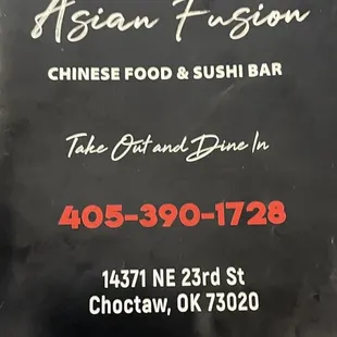Menu front.