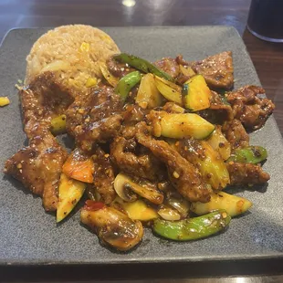 Szchweun Beef with fried rice, really good, ordered extra spicy and it was definitely spicy