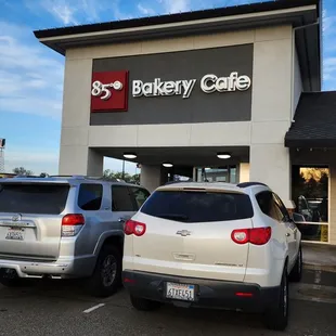 two cars parked outside