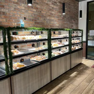 a large display of baked goods