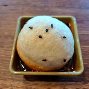 Pan Fried Pork Bun fits in sauce bowl perfectly.