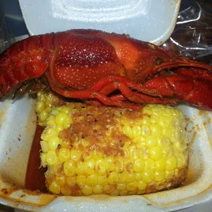 Jumbo crawfish and side of corn.