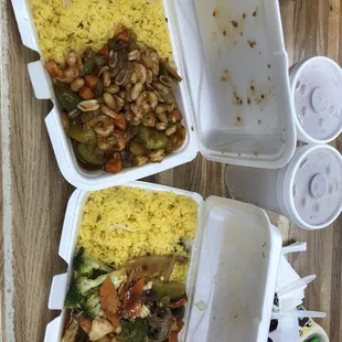 Kung pao shrimp and garlic chicken