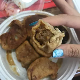 Inside of pan fried dumplings