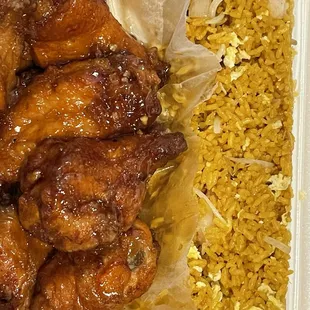 Honey Garlic Chicken Wings with Shrimp fried rice
