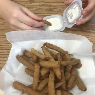 Deep fried pickle fries with ranch. Pretty tasty.