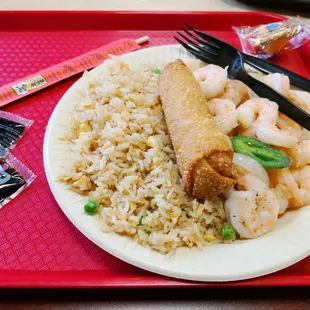 At 88 with my kids. A healthy shrimp abd rice plate for 2.