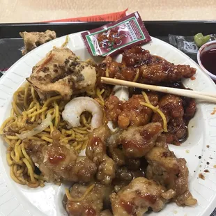 a plate of chinese food