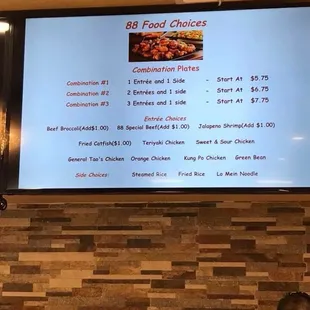 a menu on the wall