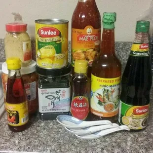 a variety of sauces and condiments