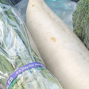 broccoli, radishes, and carrots