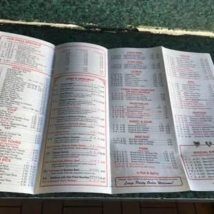 the menu of the restaurant