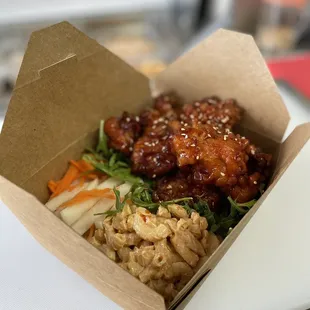 a takeout box of food