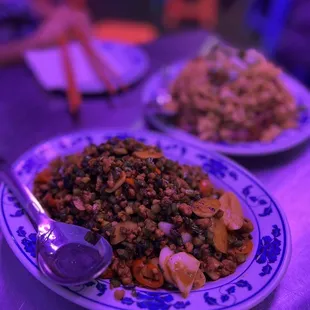 Fly's Head Not sure why it is called that lol it's ground meat w garlic, chilles and a few more spices worked well with the fried rice