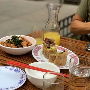 Honey Glazed Popcorn Chicken, Scallion Pancake Beef Wrap