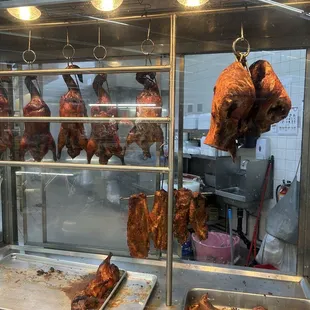 a display of meat in a restaurant