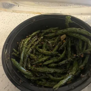 Burn green beans, no garlic