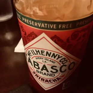 Just as I was finishing dinner, I glanced to my right and saw that. Darn, I should&apos;ve known it was there! I love both Tabasco and Sriracha.