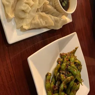 Steam Dumplings &amp; Edamame with garlic