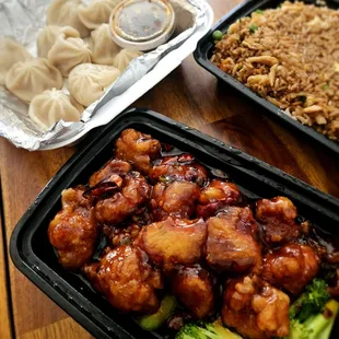 My order of Orange Chicken, Pork Soup Buns, and Fried Rice