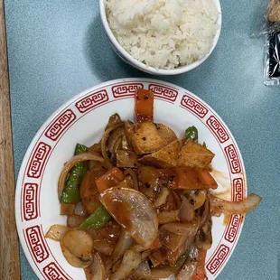 Spicy tofu with veggies. Pretty good but not spicy at all.