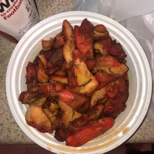 Bourbon chicken = questionable chicken with no glaze