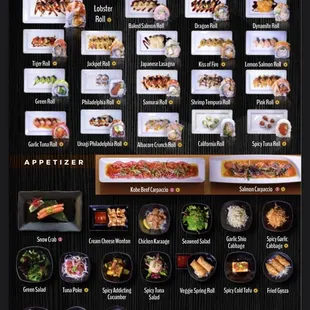 Kobe menu, Appetizers and Sushi