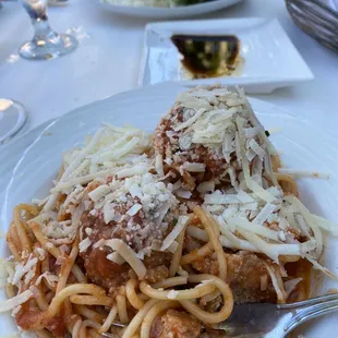 Spaghetti with meatballs and Parmesan