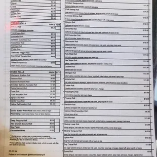 Sushi menu page 2