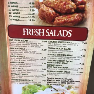 menu, chicken wings and fried chicken