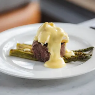 Filet Oscar on a bed of Asparagus