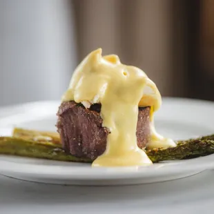Filet Oscar on a bed of Asparagus