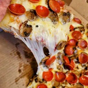 Sicilian Style Pepperoni and mushrooms