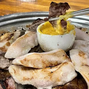 Pork jowl (cheek) with cheese fondue