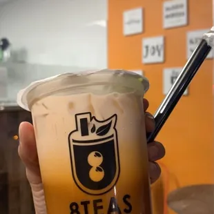 Thai Tea with Boba.. SUPER GOOD! Creamy and not too sweet. Perfection