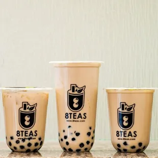 a row of bobda milk teas