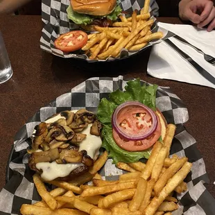 Swiss mushroom burger and fries
