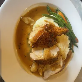 Bell &amp; Evans Chicken*  Mashed Potatoes, Garlic Confit, Herbed Pan Jus