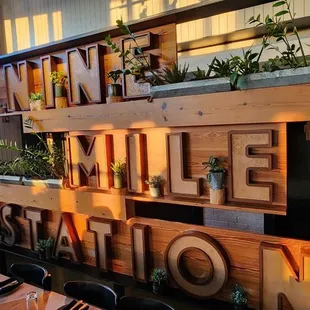 Nine Mile Station sign inside restaurant