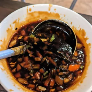 Sauce on the side from fried tilapia