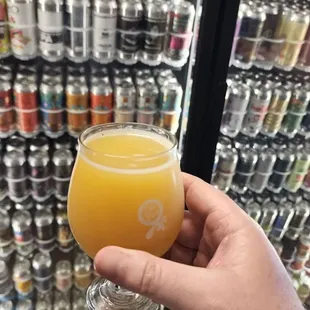 Drinking beer, while shopping for beer.